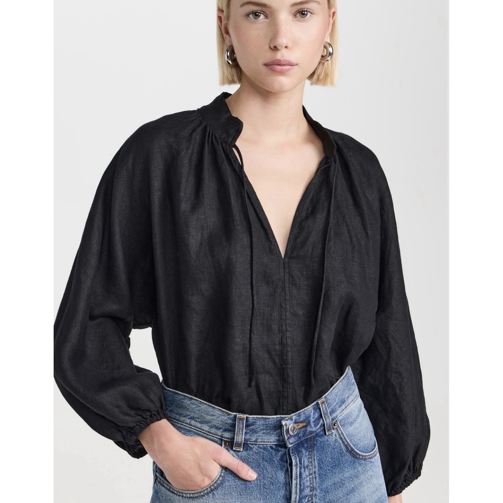 AYR Good Aura Linen Blouse in Black Small